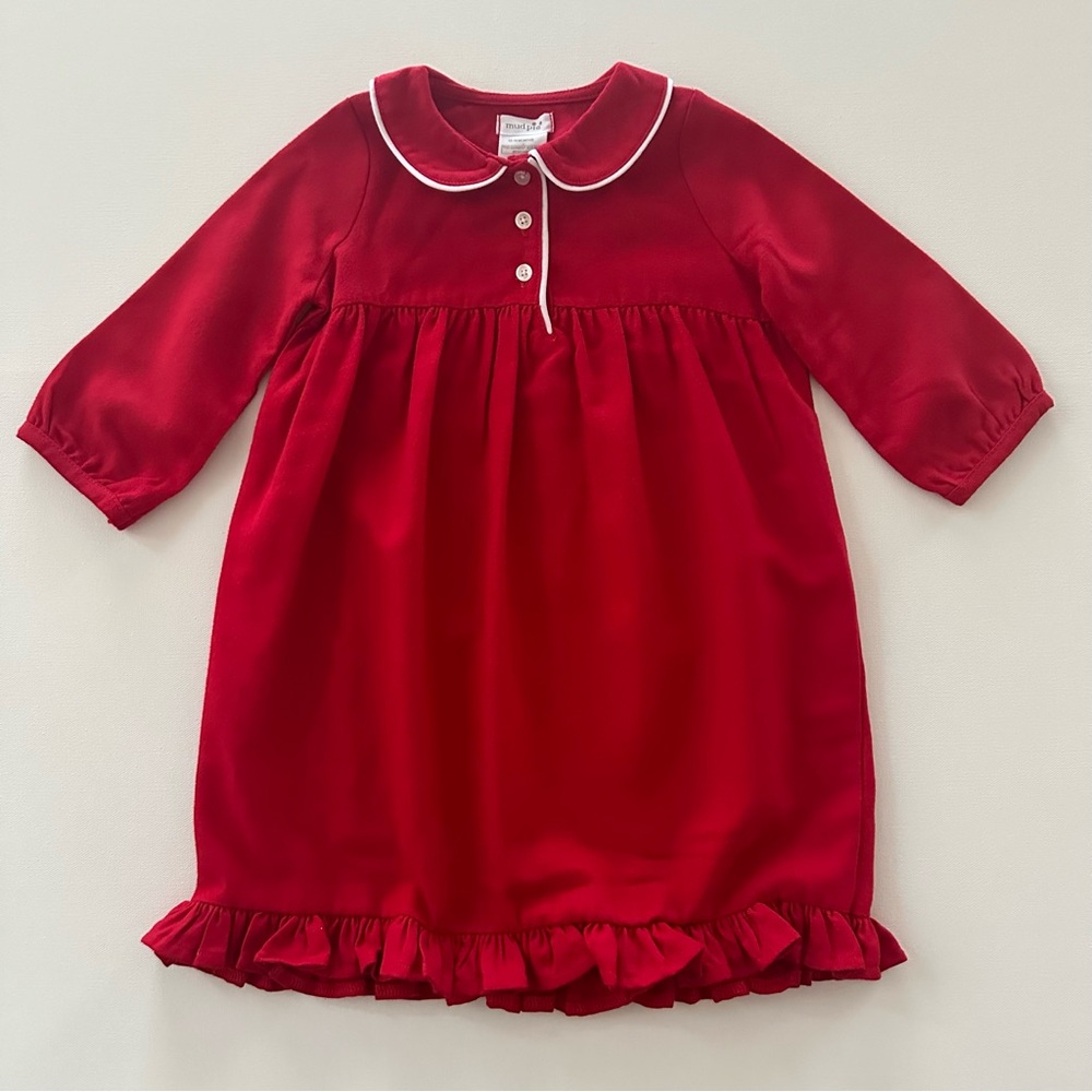 Mud Pie 12-18 Months Baby Girl Red Nightgown Holiday Christmas